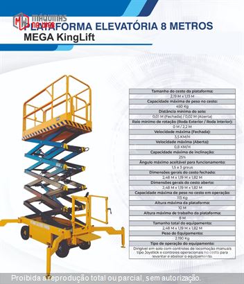 Plataforma Aérea (Elevatória) MEGA KingLift MG-PTA8M