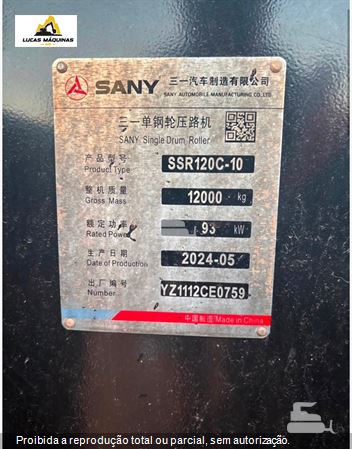 Rolo Compactador Sany SSR120 C10